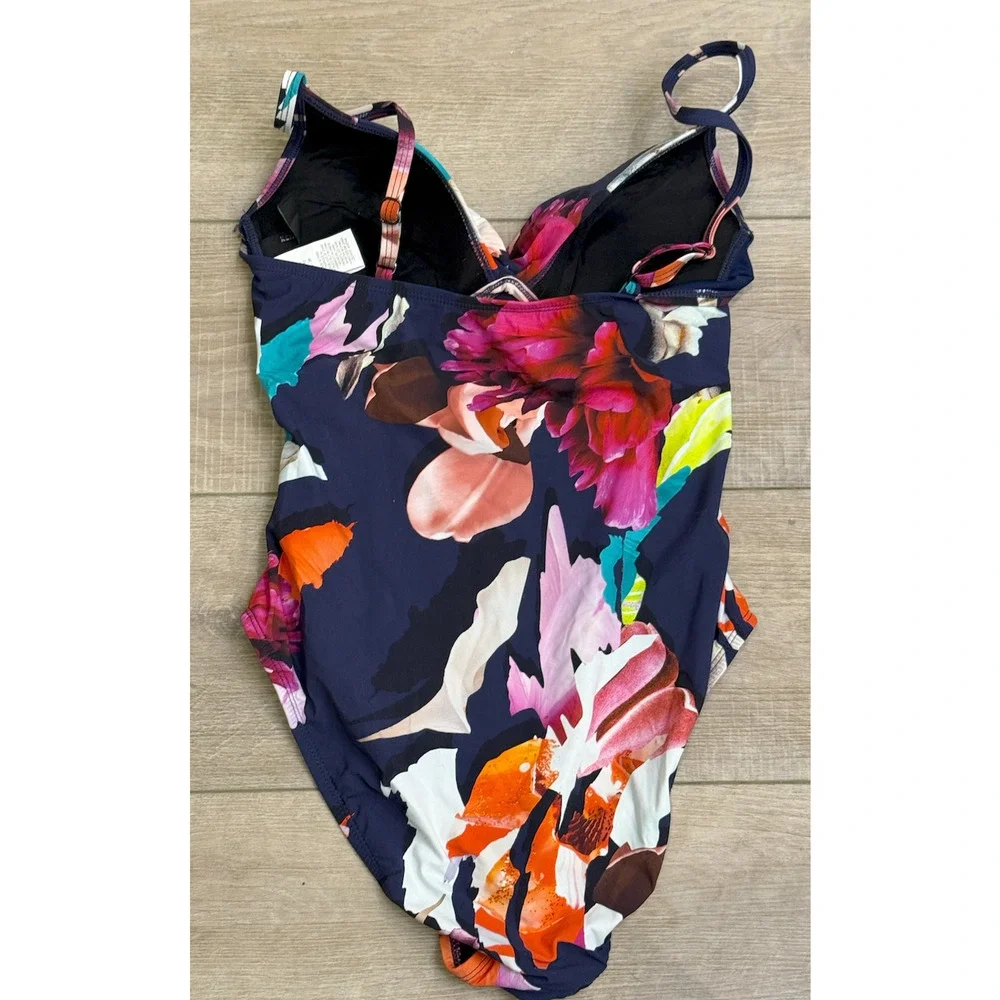 NEW KENNETH COLE NEW YORK DARK ROMANCE TWIST KEYHOLE ONE PIECE SWIMSUIT SZ M